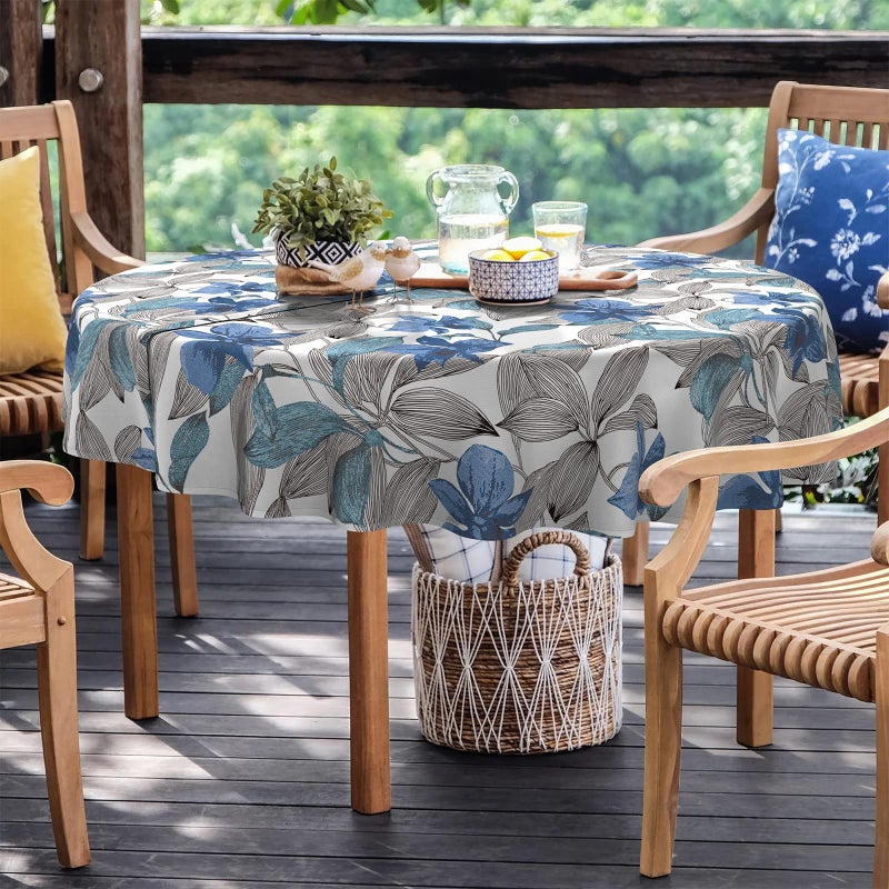 LVTXIII Outdoor Tablecloth with Umbrella Hole and Zipper  60 Inch Water-Repellent Patio Table Cloth  Round Table Covers for Backyard Garden  Clemens Noir Blue - Image 2